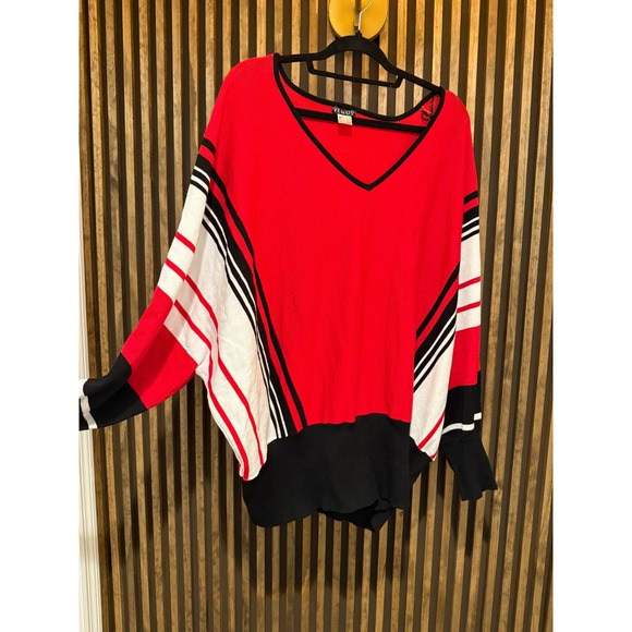 VENUS Sweaters - Venus 3X Red Black White Color Block V‎ Neck Long Sleeve Pullover Sweater